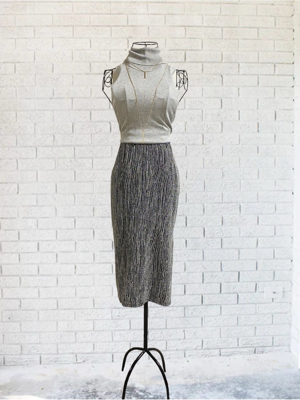 Turtleneck Gray Silver Sparkly Top Shirt Sleeveless Sweater Sheer Small Petite